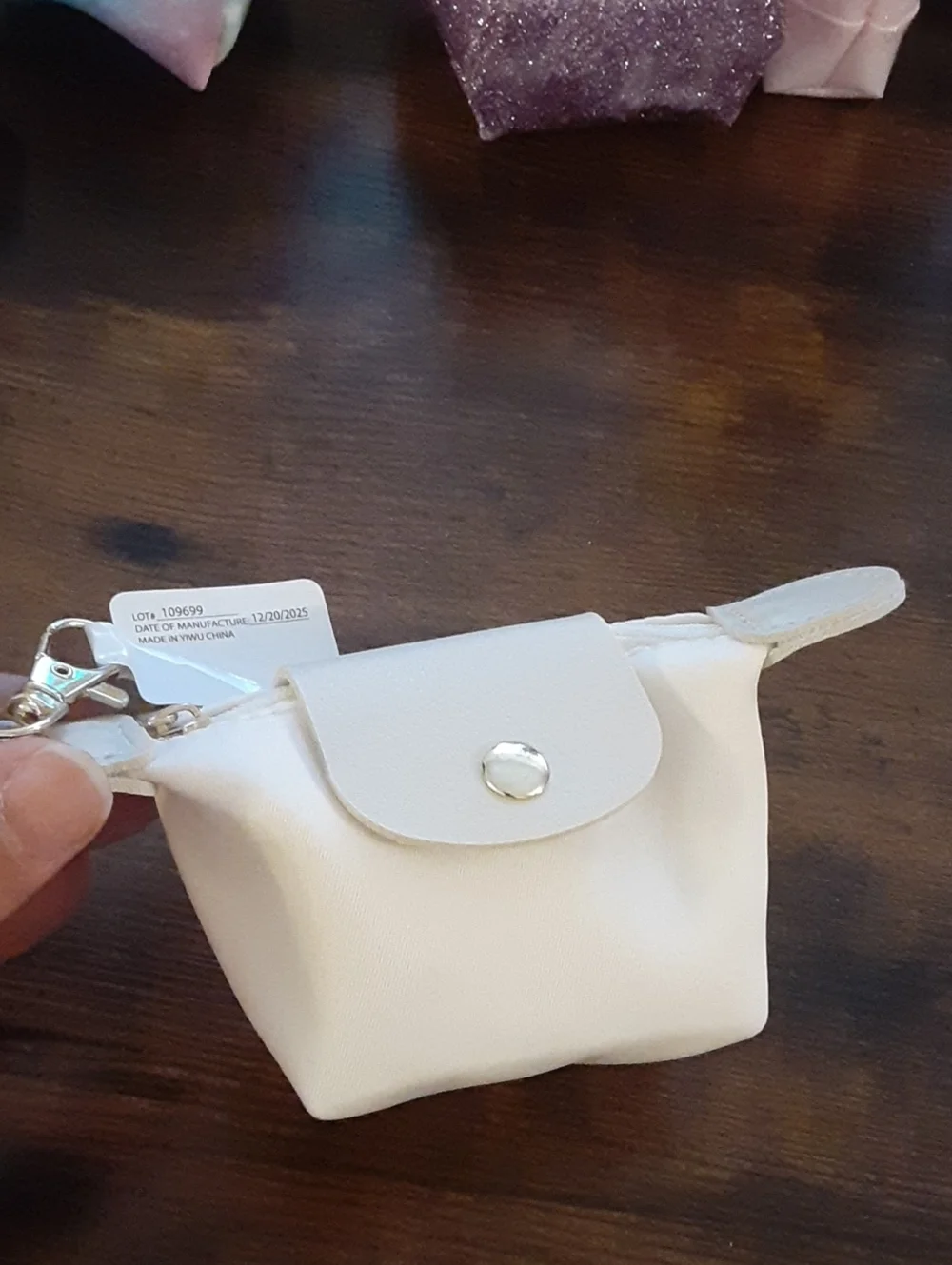 Cream and Beige Mini Pouch Keychain Bag